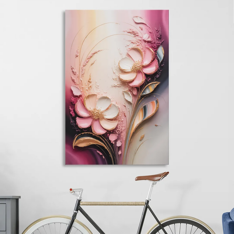 Elegant Fuchsia Blossoms Pink Abstract Sitting Room - Canvas Wall Art
