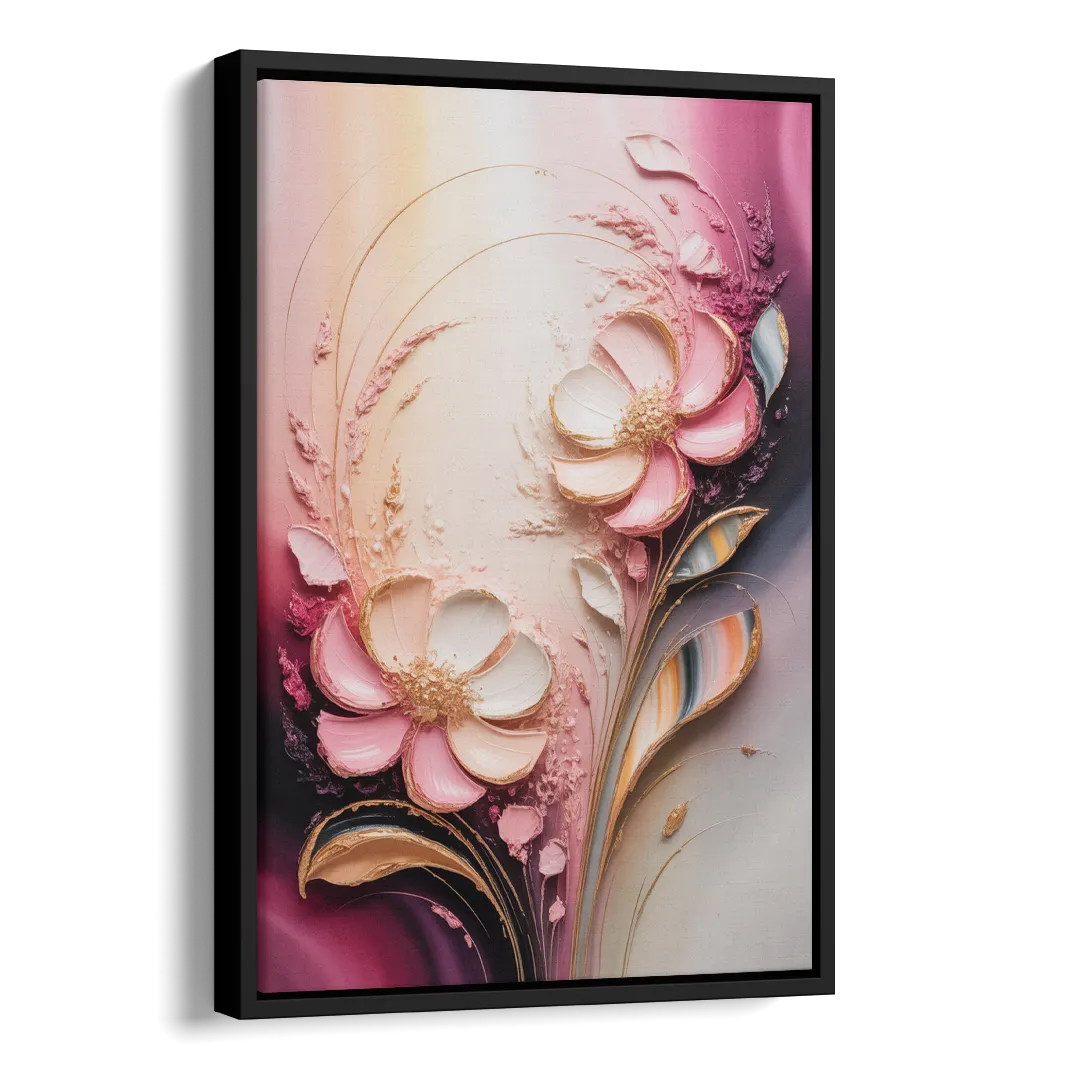Elegant Fuchsia Blossoms Pink Abstract Side - Black Canvas Wall Art