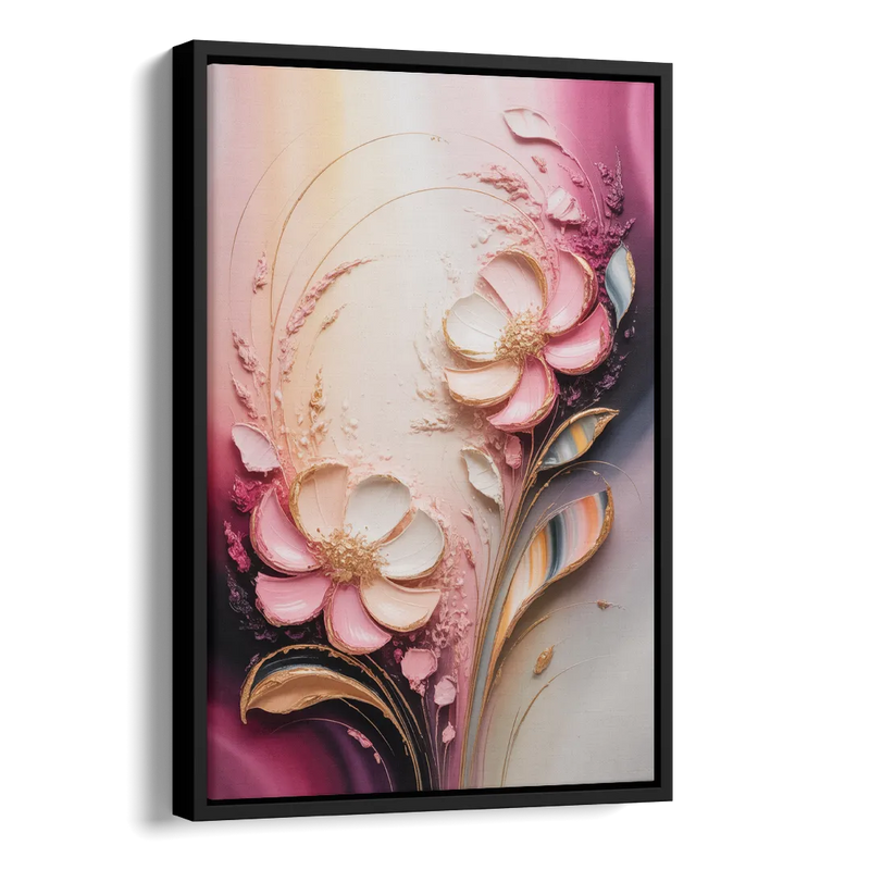 Elegant Fuchsia Blossoms Pink Abstract Side - Black Canvas Wall Art