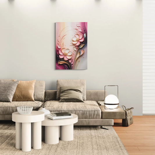 Elegant Fuchsia Blossoms Pink Abstract - Canvas Wall Art Living Room