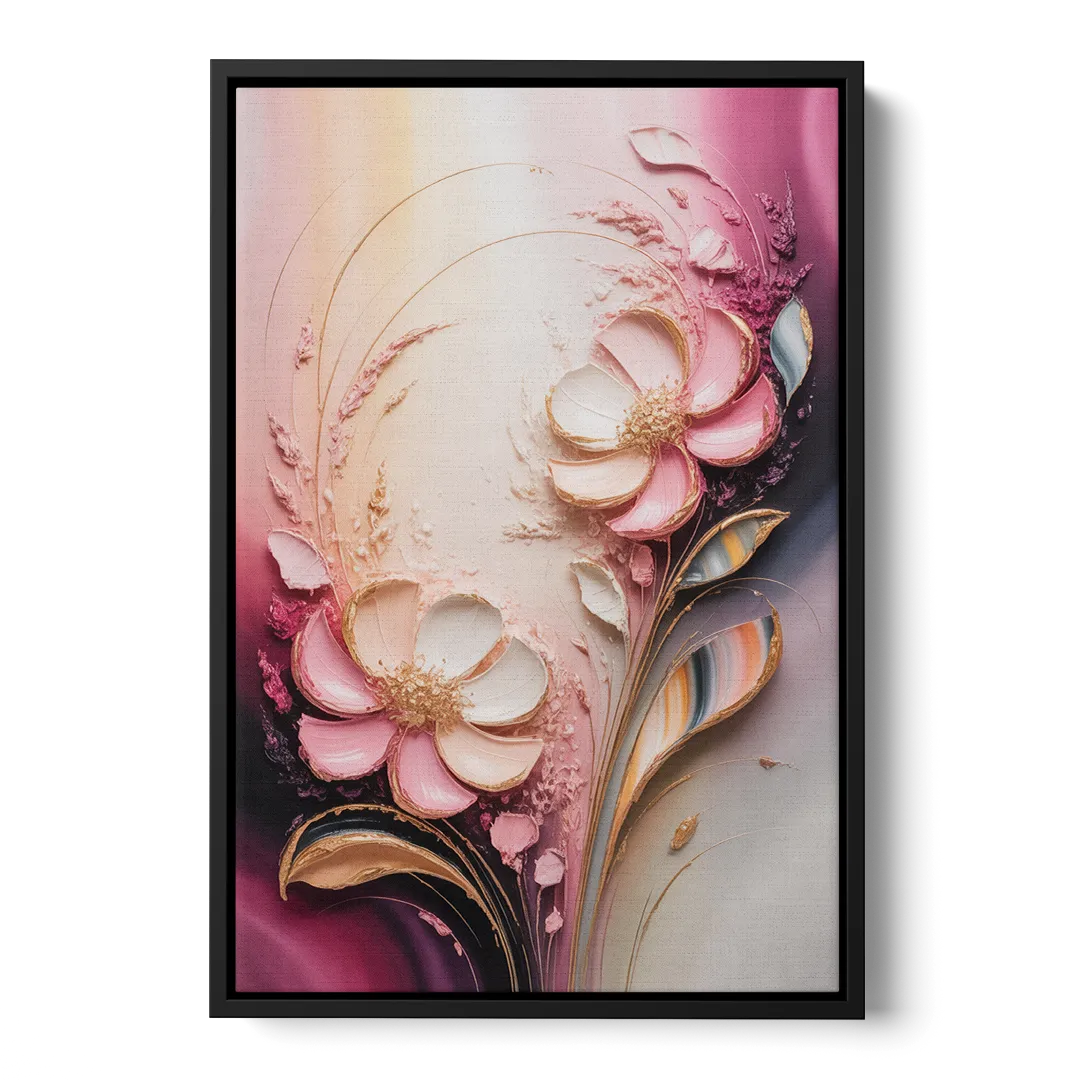 Elegant Fuchsia Blossoms Pink Abstract Front - Black Canvas Wall Art