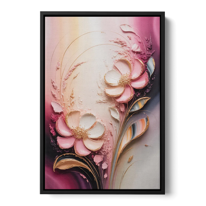 Elegant Fuchsia Blossoms Pink Abstract Front - Black Canvas Wall Art