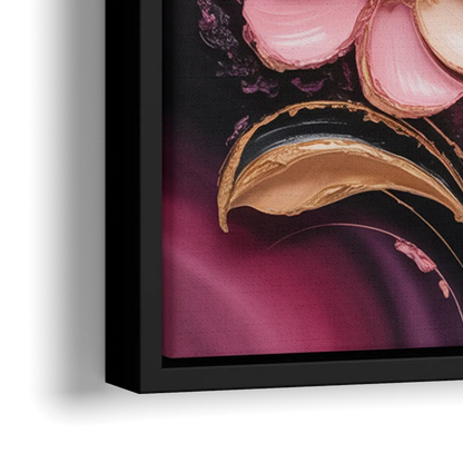 Elegant Fuchsia Blossoms Pink Abstract - Close-Up Black Frame Canvas