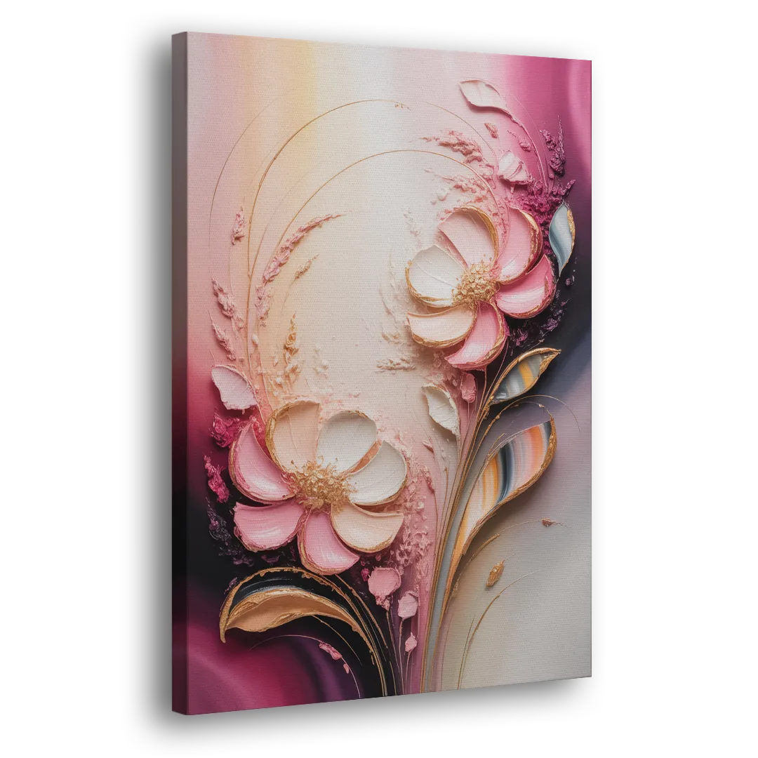Elegant Fuchsia Blossoms Pink Abstract Side - Canvas Wall Art