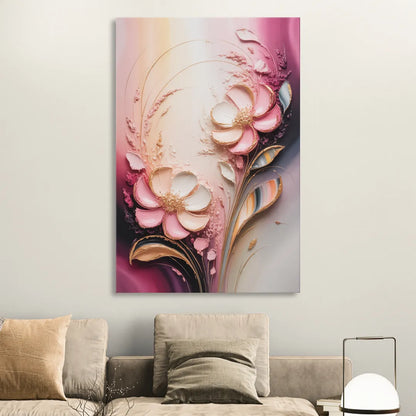 Elegant Fuchsia Blossoms Pink Abstract Living Room - Canvas Wall Art