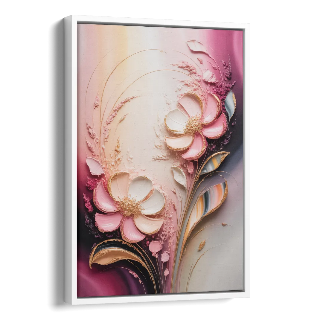 Elegant Fuchsia Blossoms Pink Abstract Side - White Canvas Wall Art
