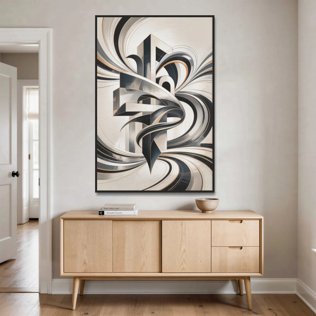 Elegant Fusion Grey and White Abstract - Black Framed Canvas Wall Art - Coffee Table - 40x60