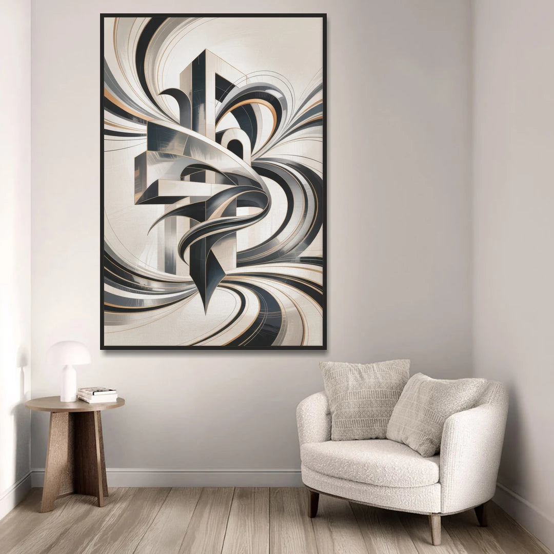 Elegant Fusion Grey and White Abstract - Black Framed Canvas Wall Art - Sofa - 40x60
