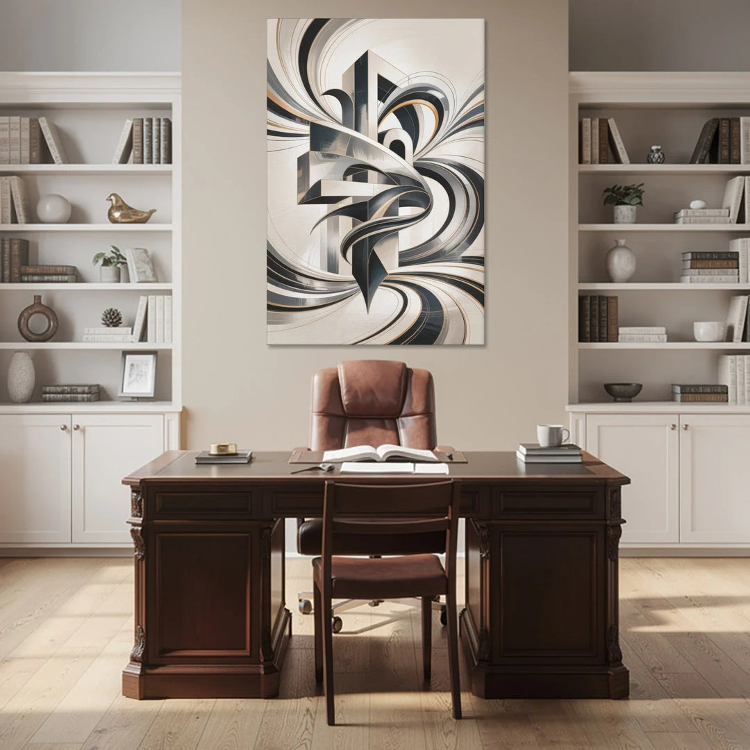Elegant Fusion Grey and White Abstract - Canvas Wall Art - Office - 40x60