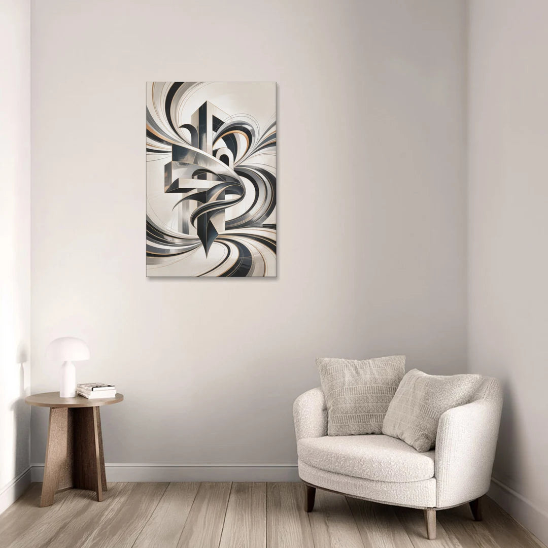 Elegant Fusion Grey and White Abstract - Canvas Wall Art - Sofa - 24x36