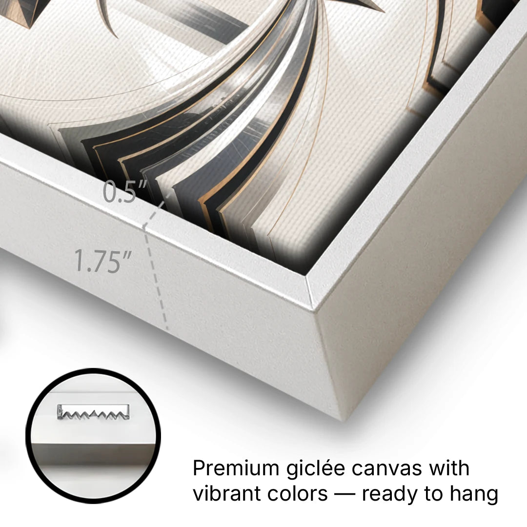 Elegant Fusion Grey and White Abstract - White Framed Canvas Wall Art - Gallery Wrap Corner