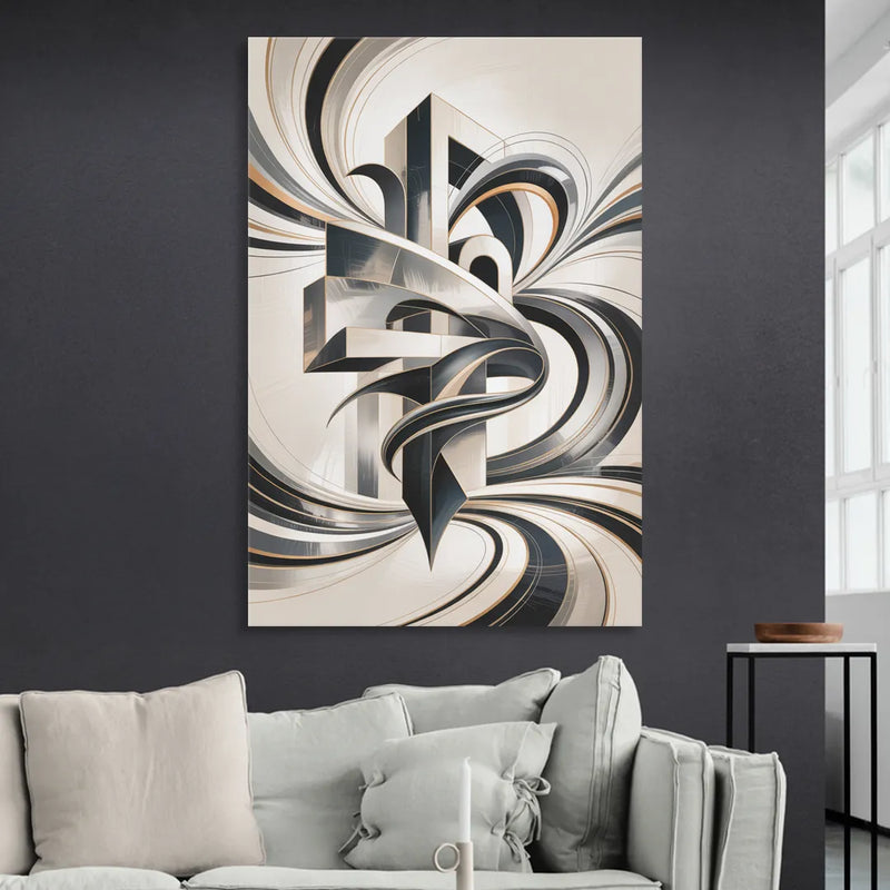 Elegant Fusion Grey and White Abstract Sitting Room - Canvas Wall Art