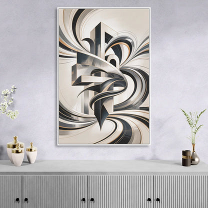 Elegant Fusion Grey and White Abstract Sitting Room - White Canvas Wall Art