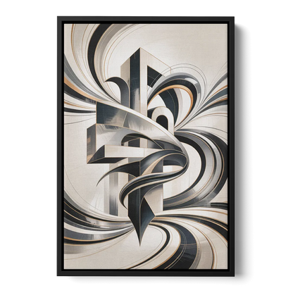 Elegant Fusion Grey and White Abstract - Black Frame Canvas