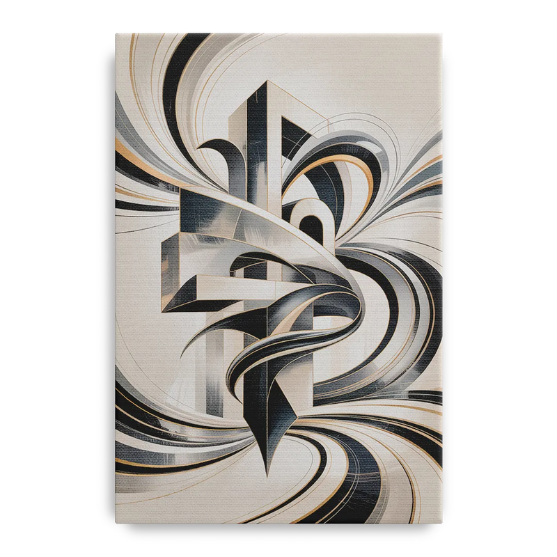 Elegant Fusion Grey and White Abstract Front - Canvas Wall Art