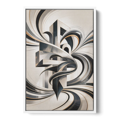Elegant Fusion Grey and White Abstract - White Frame Canvas