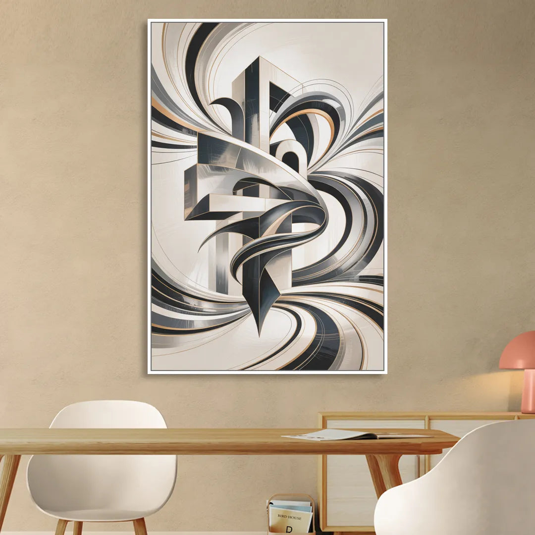 Elegant Fusion Grey and White Abstract Living Room - White Canvas Wall Art