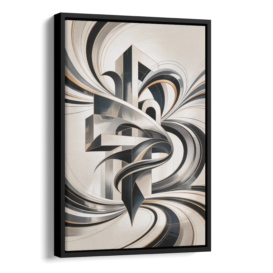 Elegant Fusion Grey and White Abstract Side - Black Canvas Wall Art