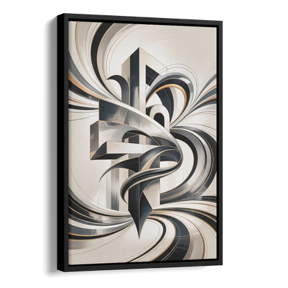 Elegant Fusion Grey and White Abstract Side - Black Canvas Wall Art