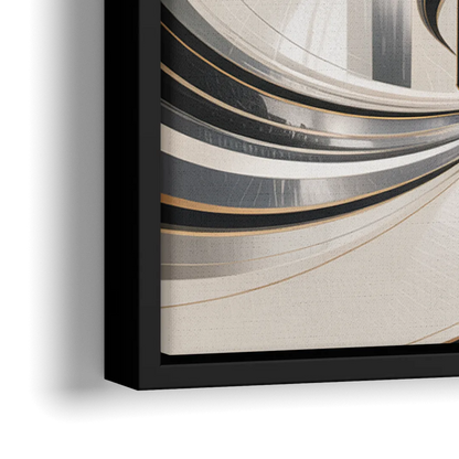 Elegant Fusion Grey and White Abstract - Close-Up Black Frame Canvas