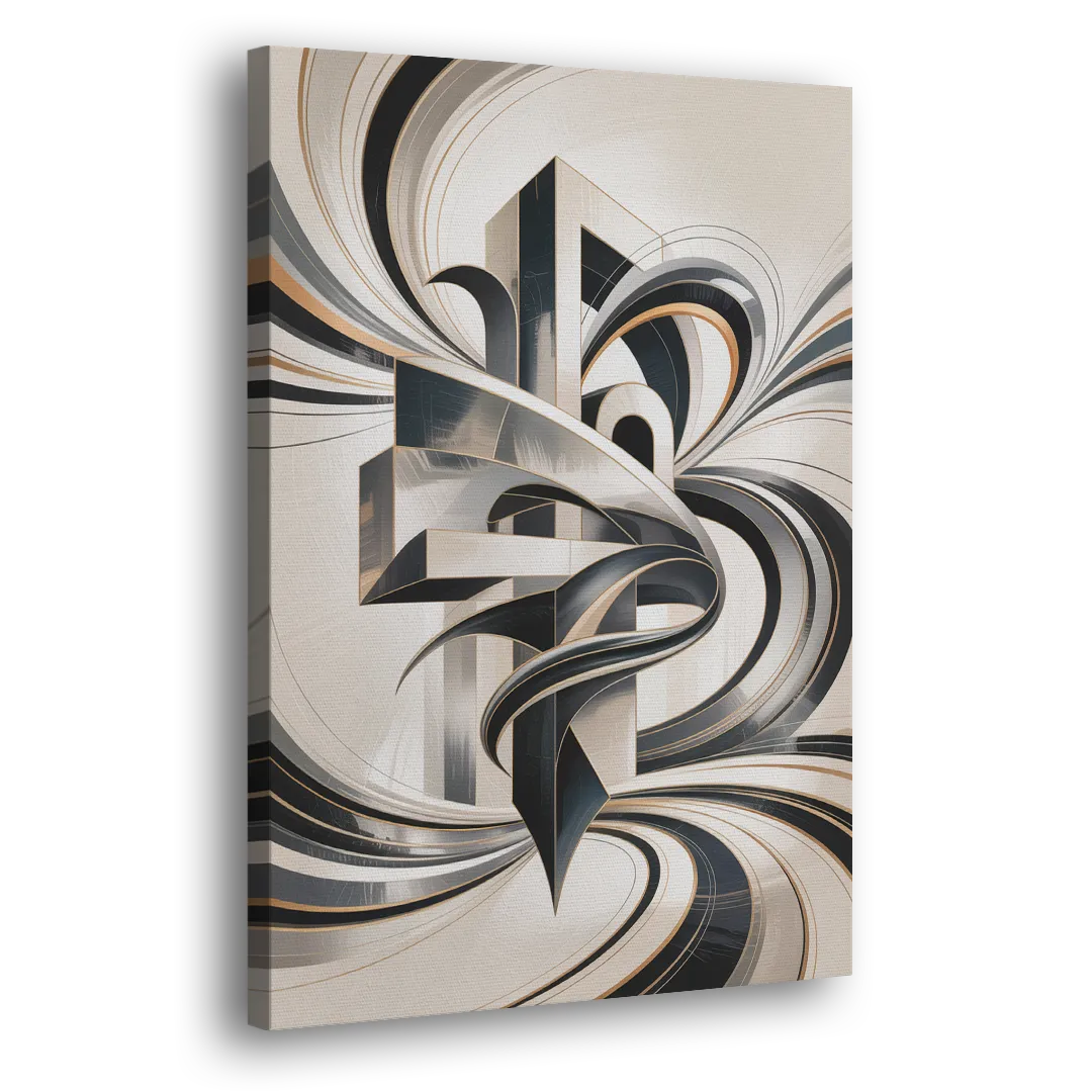 Elegant Fusion Grey and White Abstract Side - Canvas Wall Art