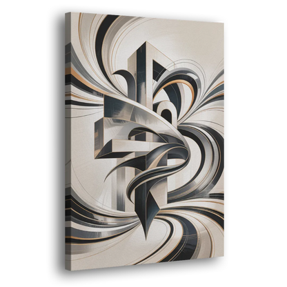 Elegant Fusion Grey and White Abstract Side - Canvas Wall Art