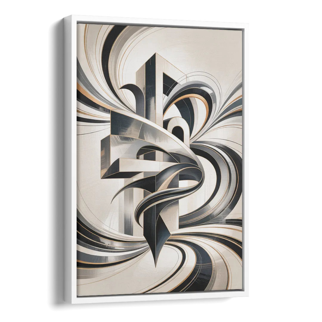 Elegant Fusion Grey and White Abstract Side - White Canvas Wall Art