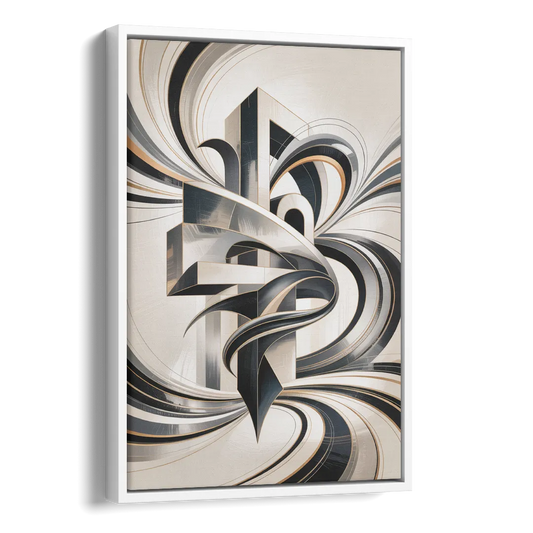 Elegant Fusion Grey and White Abstract Side - White Canvas Wall Art