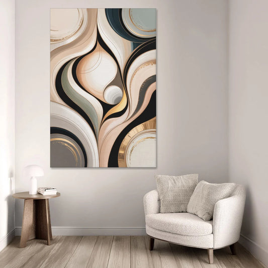 Elegant Geometric Beige Abstract - Canvas Wall Art - Sofa - 40x60