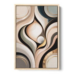 Elegant Geometric Beige Abstract - Oak Framed Canvas Wall Art - Front