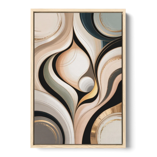 Elegant Geometric Beige Abstract - Oak Framed Canvas Wall Art - Front