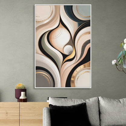 Elegant Geometric Beige Abstract Sitting Room - White Canvas Wall Art