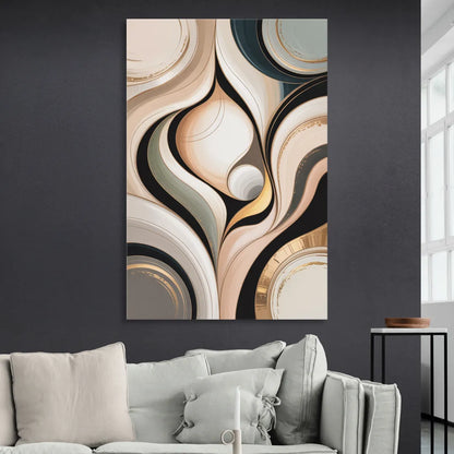 Elegant Geometric Beige Abstract Living Room - Canvas Wall Art