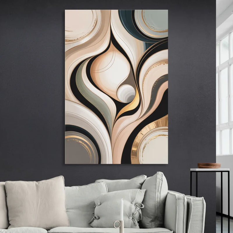 Elegant Geometric Beige Abstract Living Room - Canvas Wall Art