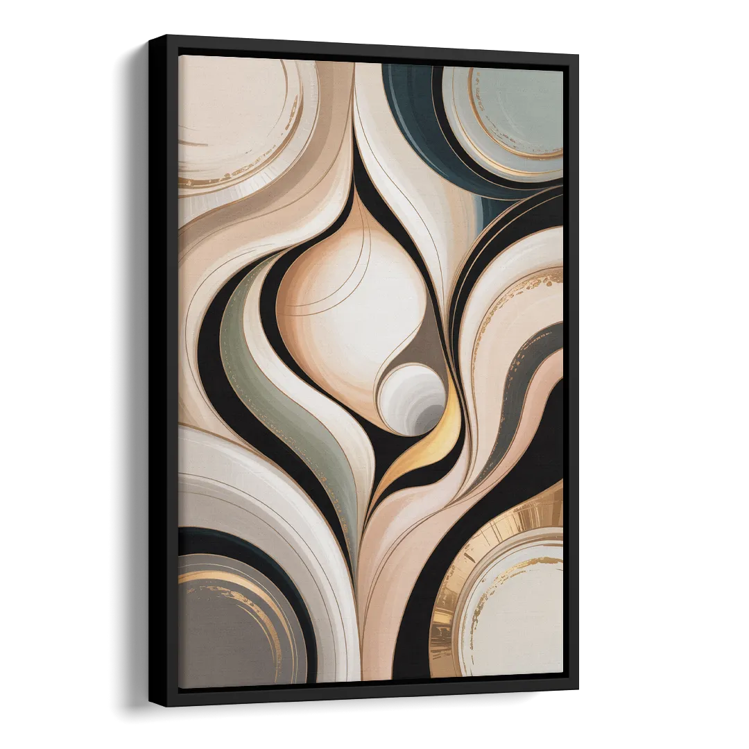 Elegant Geometric Beige Abstract Side - Black Canvas Wall Art