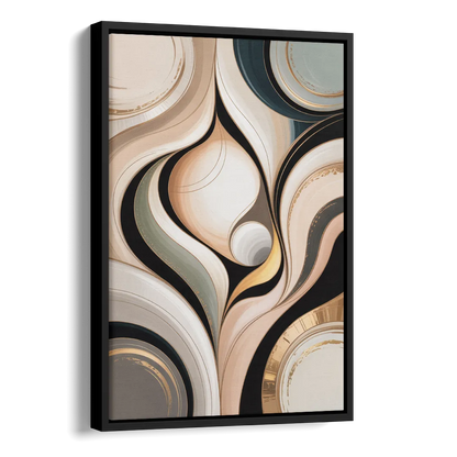 Elegant Geometric Beige Abstract Side - Black Canvas Wall Art