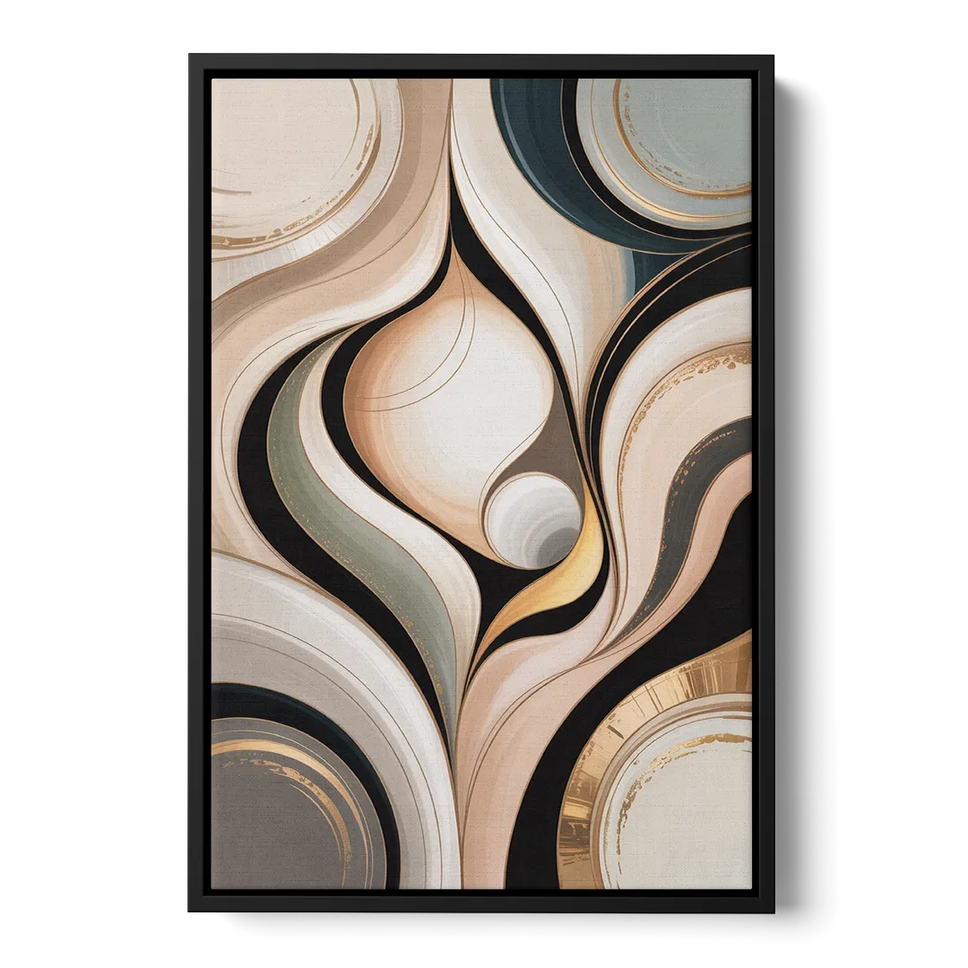 Elegant Geometric Beige Abstract Front - Black Canvas Wall Art