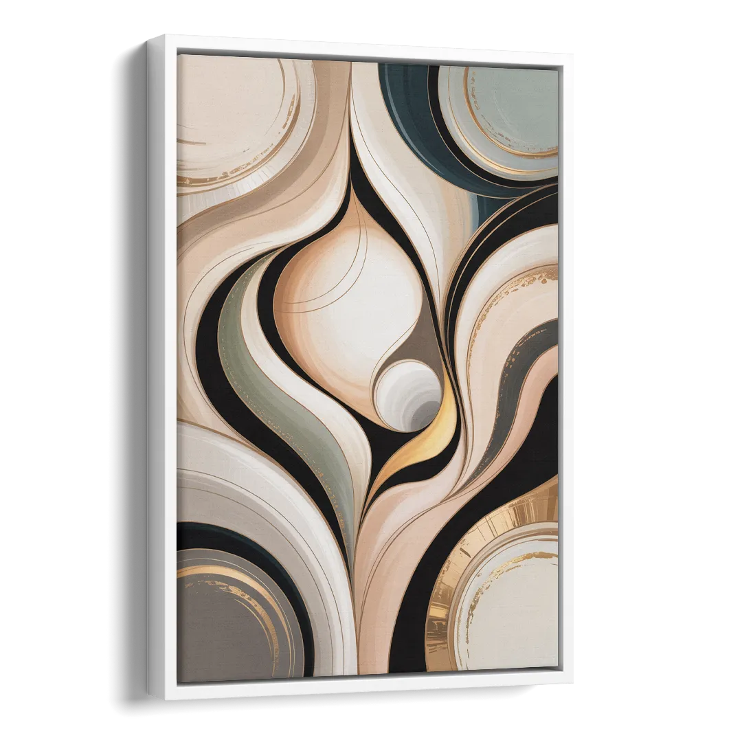 Elegant Geometric Beige Abstract Side - White Canvas Wall Art
