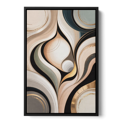 Elegant Geometric Beige Abstract - Black Frame Canvas
