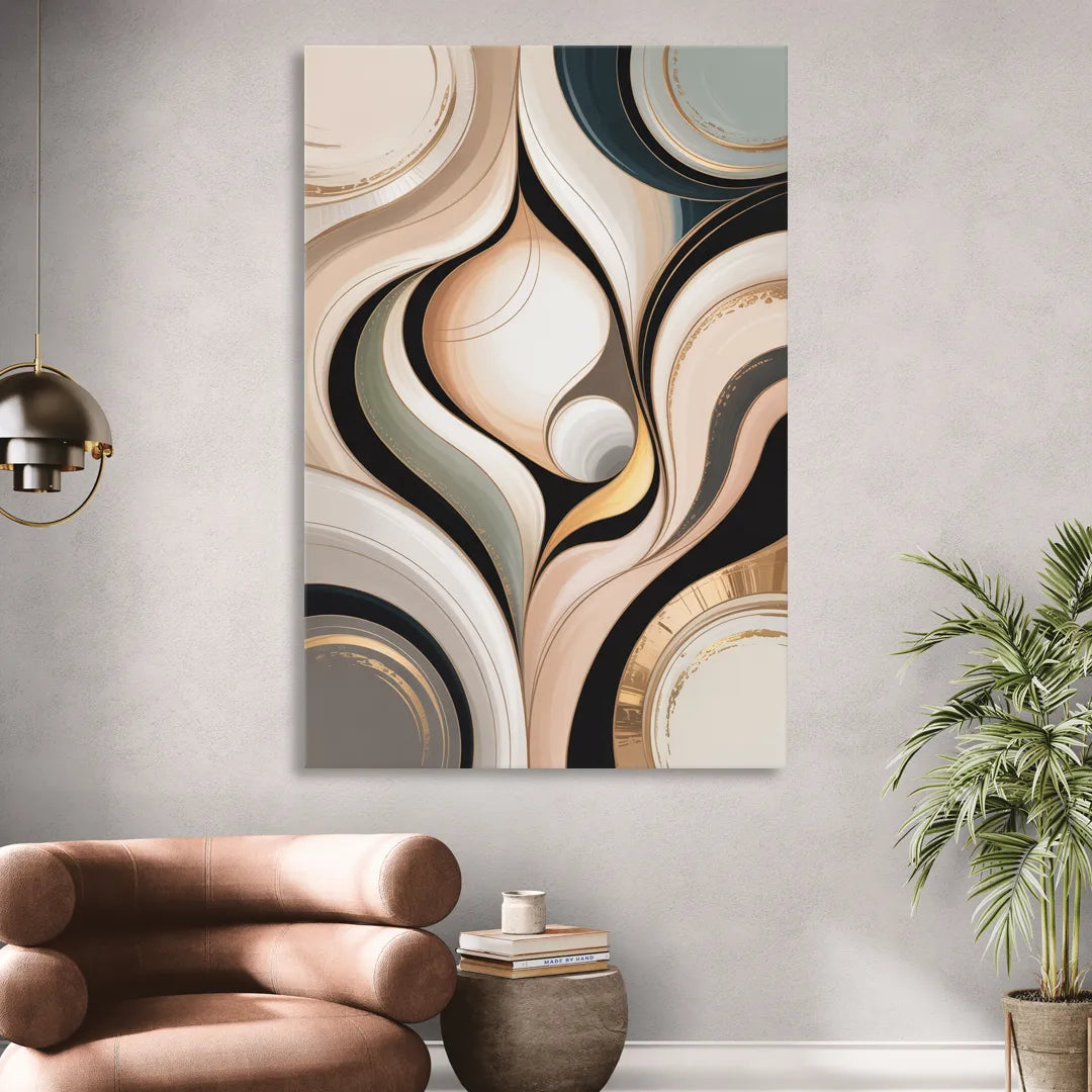Elegant Geometric Beige Abstract Sitting Room - Canvas Wall Art