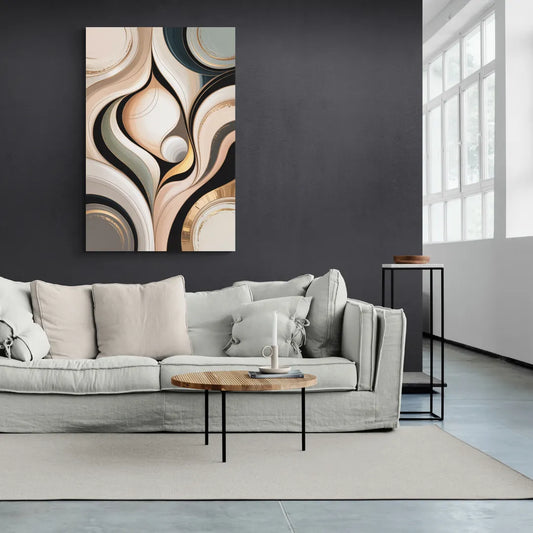 Elegant Geometric Beige Abstract - Canvas Wall Art Living Room