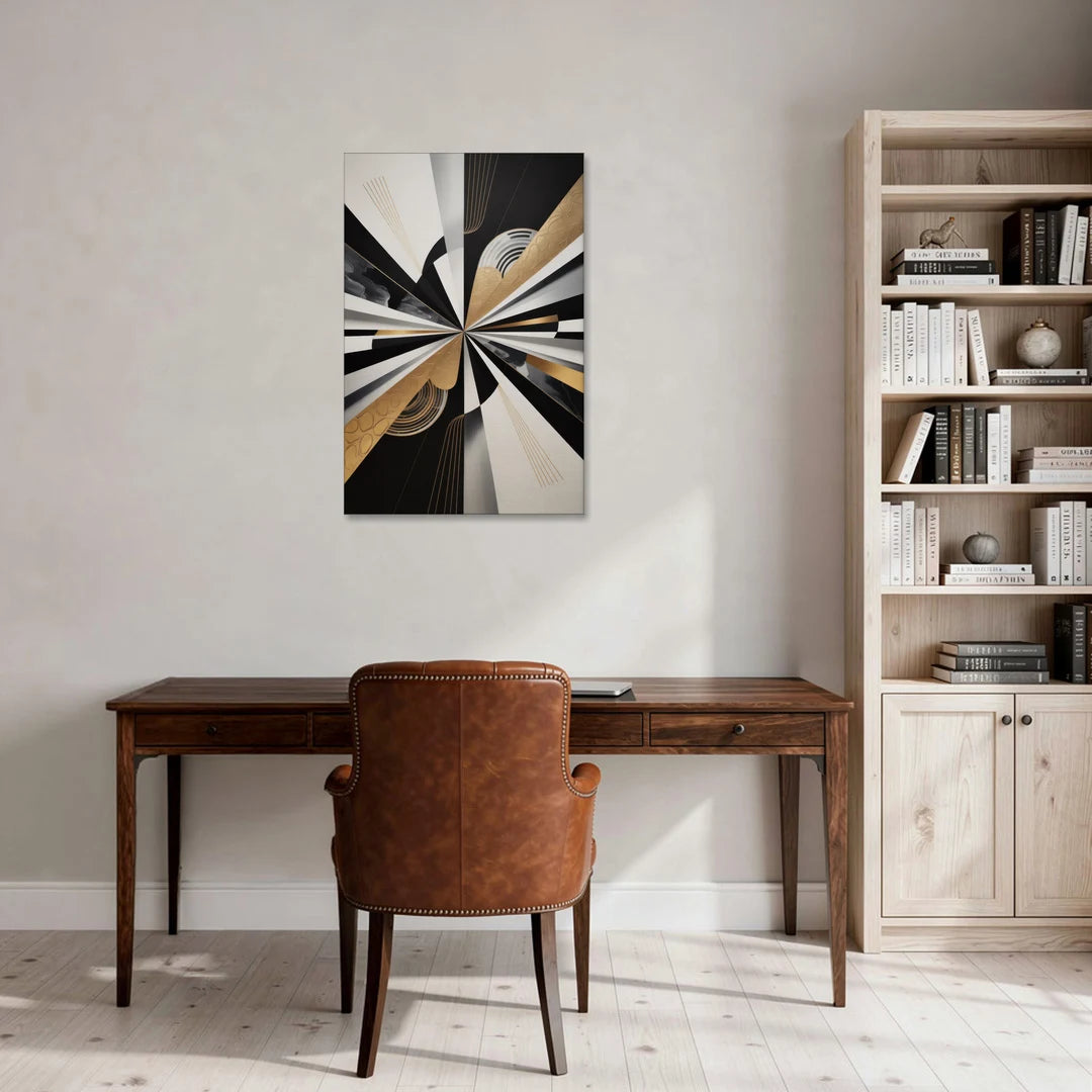 Elegant Geometric Black White and Gold Abstract - Canvas Wall Art - Office - 24x36