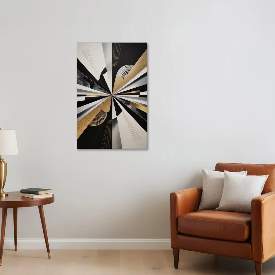 Elegant Geometric Black White and Gold Abstract - Canvas Wall Art - Sofa - 24x36