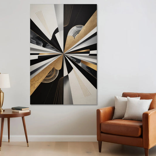 Elegant Geometric Black White and Gold Abstract - Canvas Wall Art - Sofa - 40x60