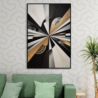 Elegant Geometric Black White and Gold Abstract Living Room - Black Canvas Wall Art