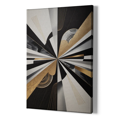 Elegant Geometric Black White and Gold Abstract - Canvas Print Art Sides