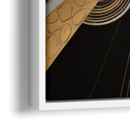Elegant Geometric Black White and Gold Abstract - Close-Up White Frame Canvas