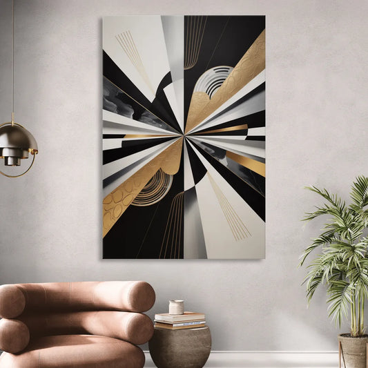 Elegant Geometric Black White and Gold Abstract Living Room - Canvas Wall Art