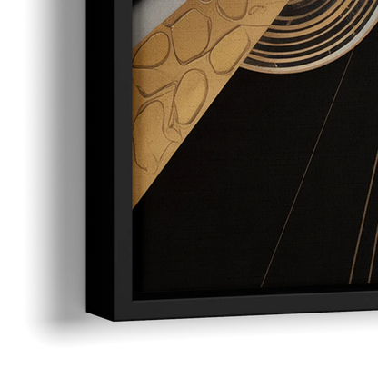Elegant Geometric Black White and Gold Abstract - Close-Up Black Frame Canvas