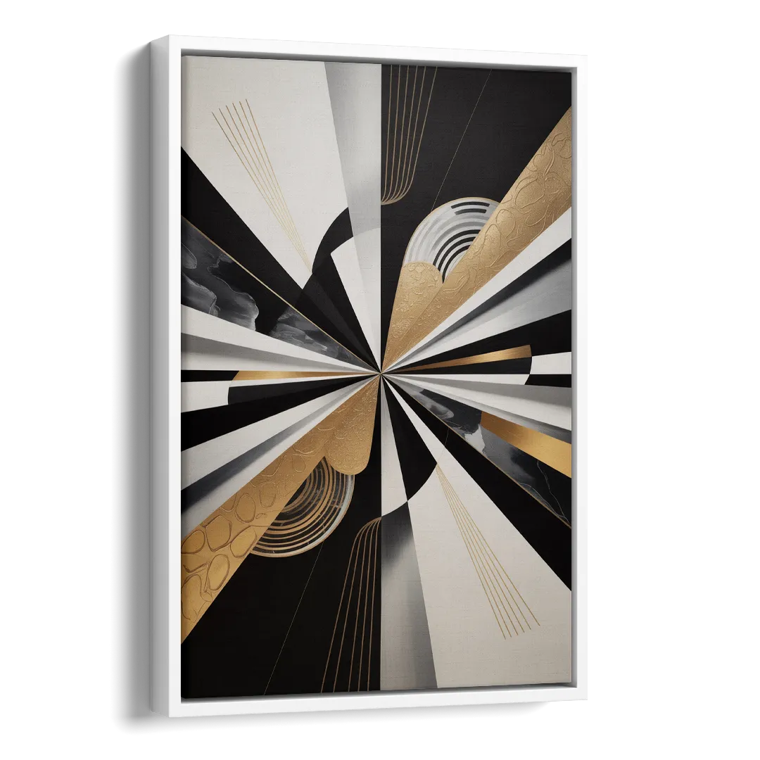 Elegant Geometric Black White and Gold Abstract Side - White Canvas Wall Art
